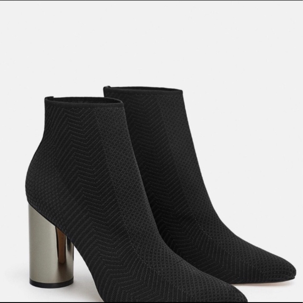 ZARA Fabric Ankle Boots With Metallic Heel